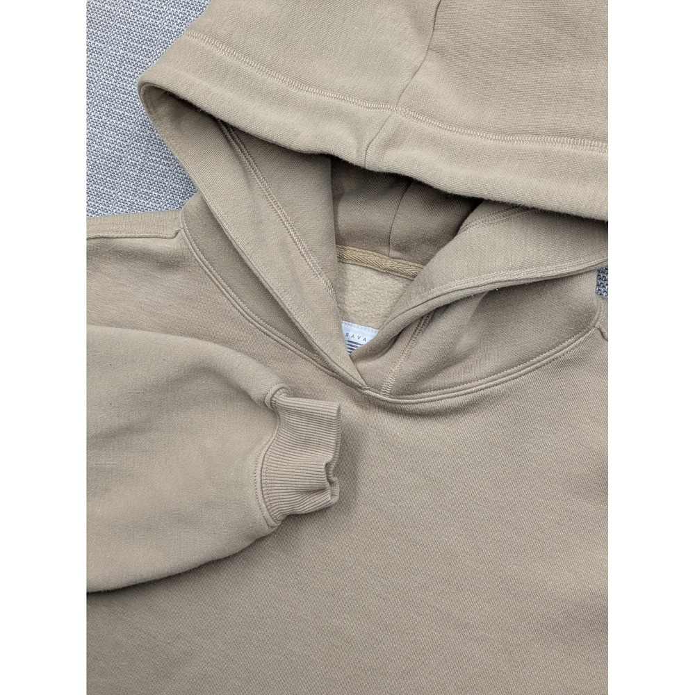 Savage X Fenty Hoodie Womens Small Beige Cropped Fleece Pullover Logo Sweatshirt
